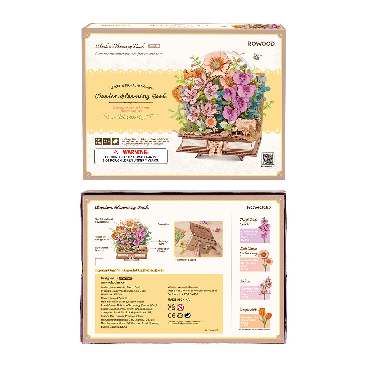Robotime TW04H Rowood Wooden Blooming Book DIY Flower Bouquet 3D Puzzle