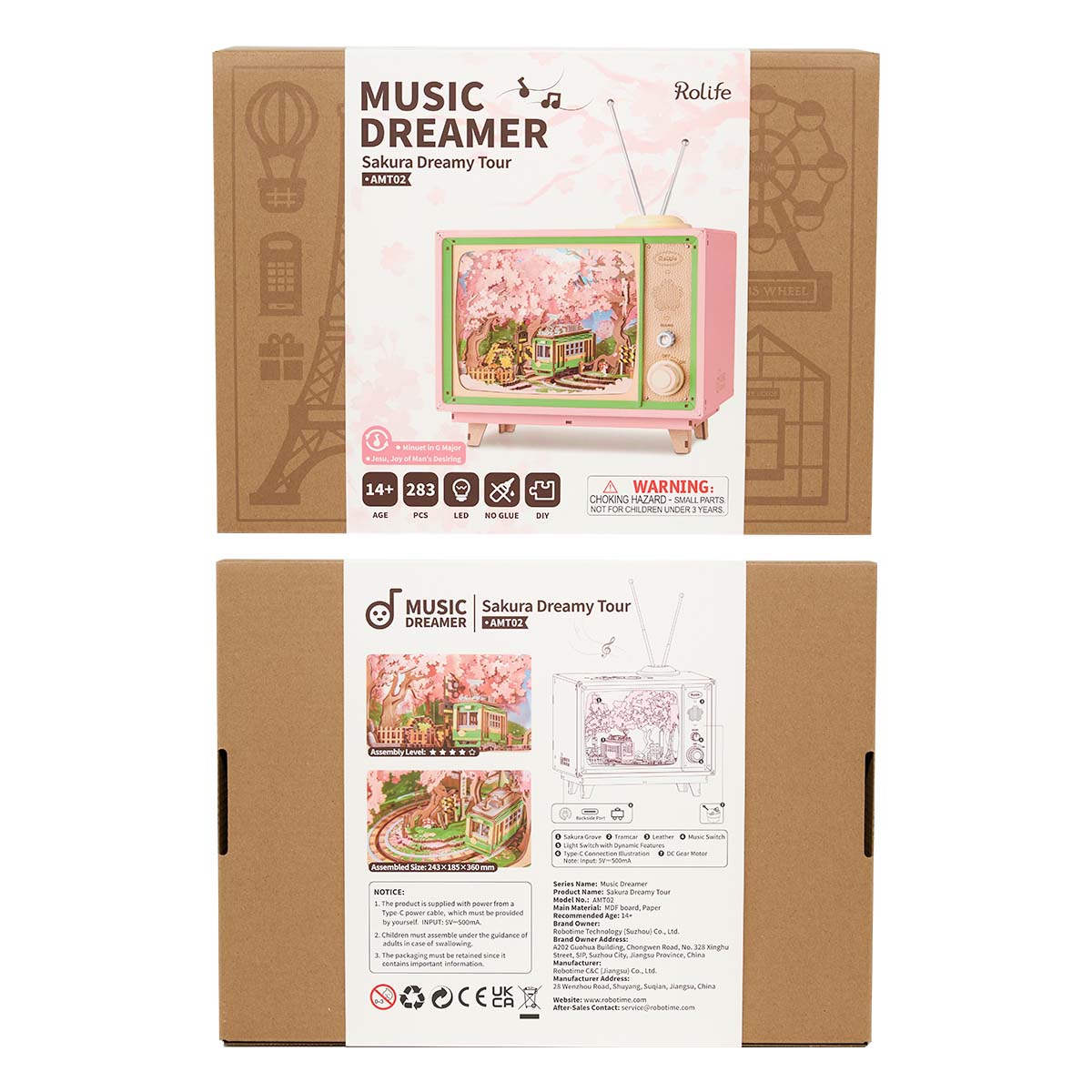 Robotime AMT02 Rolife Sakura Dreamy Tour DIY Music Box 3D Wooden Puzzle