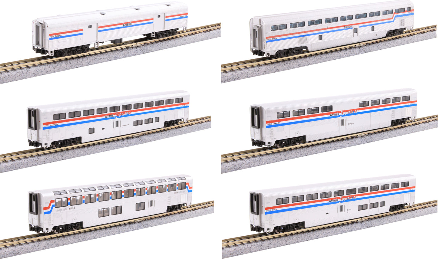 Kato 106-3531-1 N Amtrak Superliner Ph. III Passenger Train w/Lights (