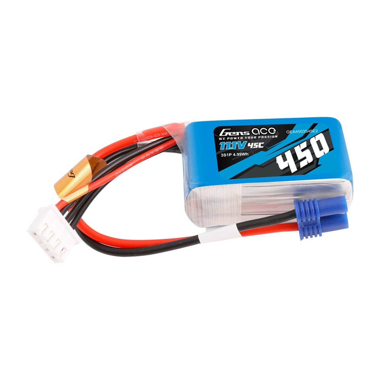 Gens Ace 4503S45E2 450mAh 3S 11.1V 45C LiPo Battery with EC2 Plug