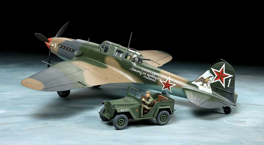 Tamiya 25212 1:48 Ilyushin IL-2 Shturmovik with Gaz 67B Military Plane Kit