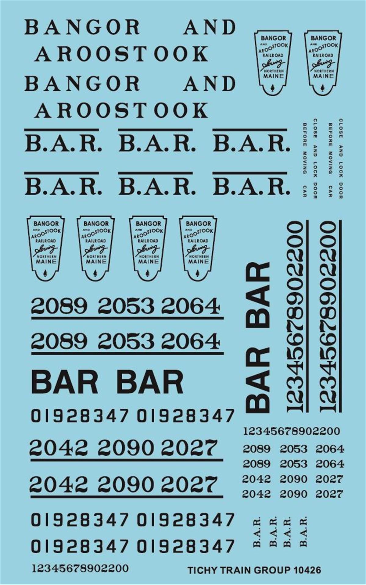 Tichy 10426 HO BAR Roadname Black Decal Sheet
