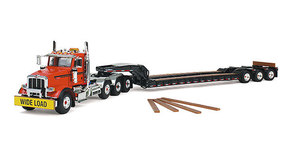 First Gear 50-3356 1:50 Peterbilt Model 367 with Tri-Axle Lowboy Trailer Orange NIB