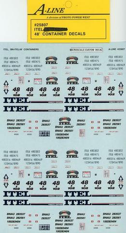 A-Line 25807 HO ITEL/Burlington Northern/ITEL 48'' Container Decals
