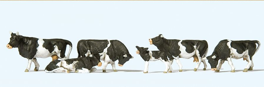 Preiser 10145 HO Animals - Black & White Cows Figures (Set of 6)