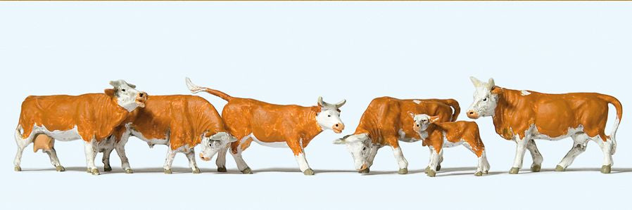 Preiser 10146 HO Animals - Brown & White Cows Figures (Set of 6)