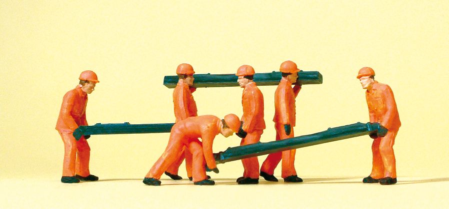 Preiser 14036 HO Railroad Personnel Track Workers with Ties Figures (Set of 6)