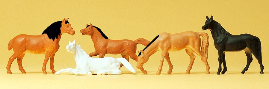 Preiser 14150 HO Animals Hand Painted Horses Figures (Set of 5)