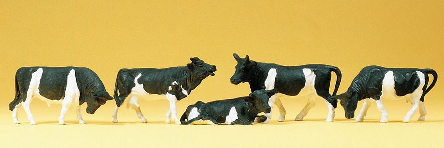 Preiser 14155 HO Animals - Black & White Cows Figures (Set of 5)