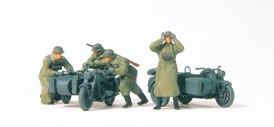 Preiser 16580 HO German Reich Crew with Motorcycle Figure Kit (Set of 4)