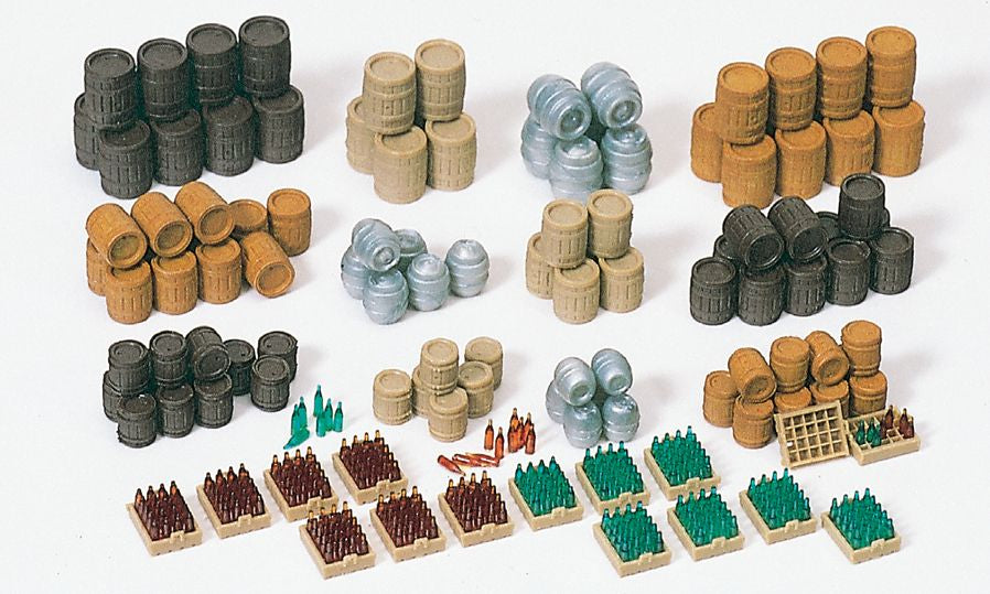Preiser 17105 HO Beer Barrels, Beer Crates W/Bottles in Various Shapes