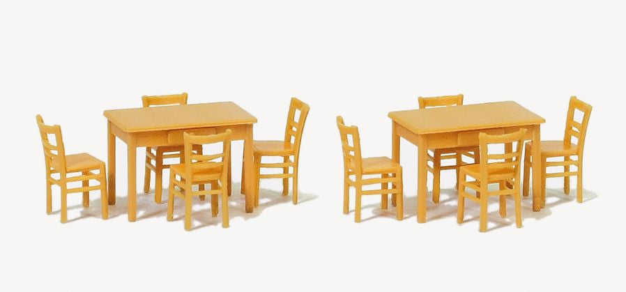 Preiser 17218 HO Wooden Color Table & Chairs Plastic Model Kit (Set of 10)