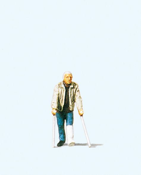 Preiser 28019 HO Man with Broken Leg on Crutches Figure