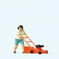 Preiser 28085 HO Scale Woman Mowing the Lawn