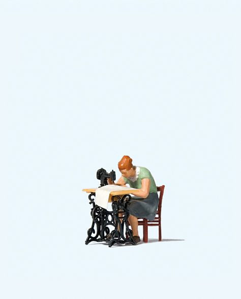 Preiser 28183 HO Woman at Sewing Machine Figure w/Chair & Sewing Machine