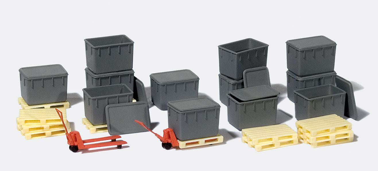 Preiser 31025 HO Pallets, Stackable, Plastic Containers & Pallet Trucks