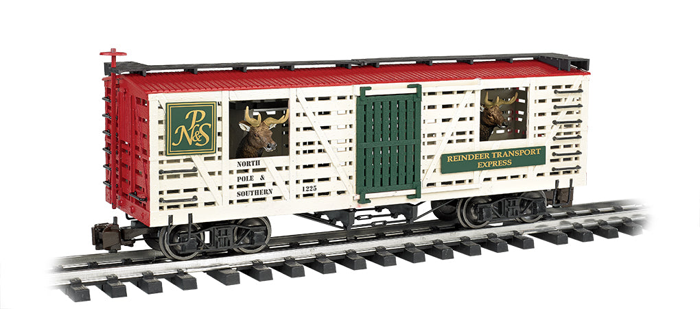 Bachmann 98704 G North Pole & Southern Animated Stock Car w/ Reindeer #1225 EX/Box