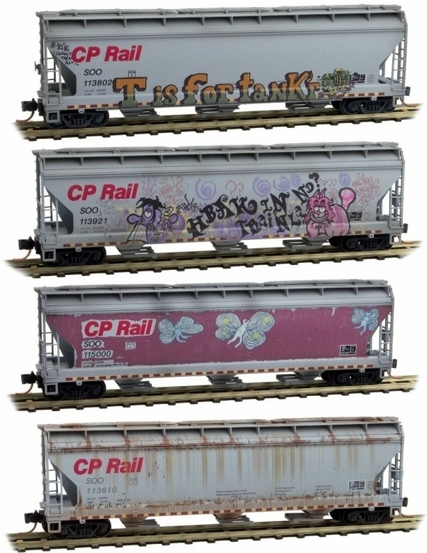 Micro-Trains 99305340 N SOO Line/CP Rail Weathered 3-Bay Cvd Hopper (Set of 4)