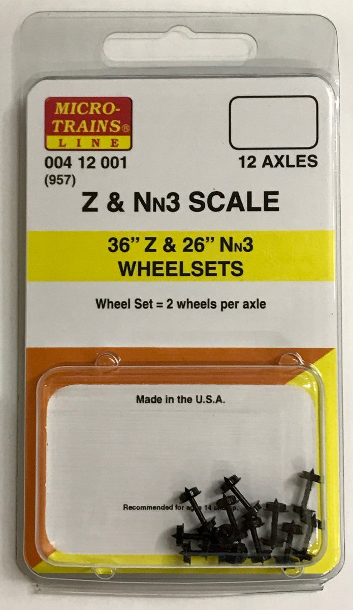 MicroTrains 00412001 Z & Nn3 Wheelsets 36' Diameter Passenger Cars (Pack of 12)