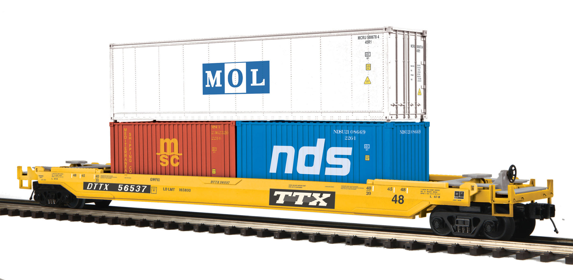 MTH 20-95232 O TTX Husky Stack Car w/2 20' Containers and a 40' Container
