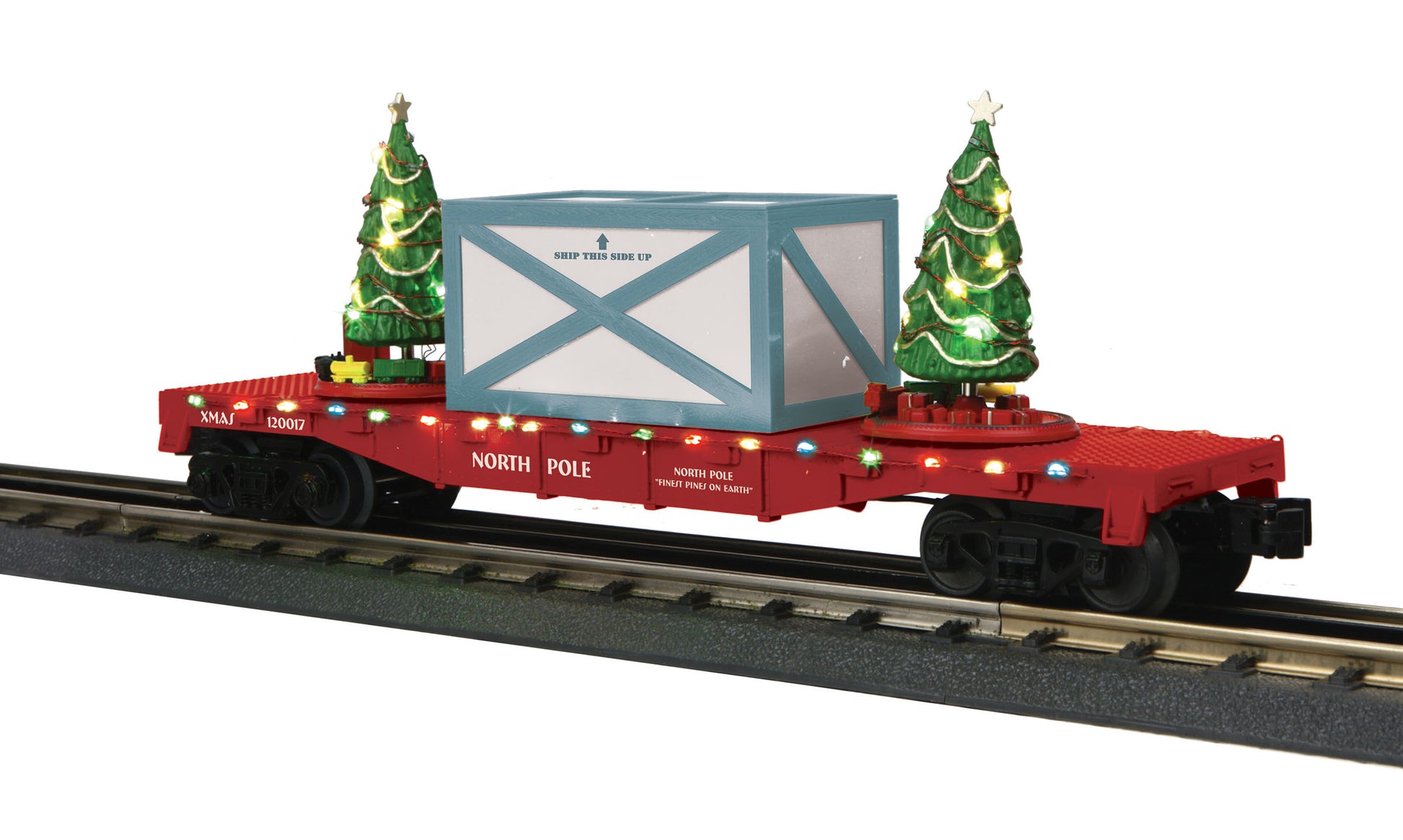 MTH 30-76682 O North Pole Flat Car with Lighted Christmas Trees