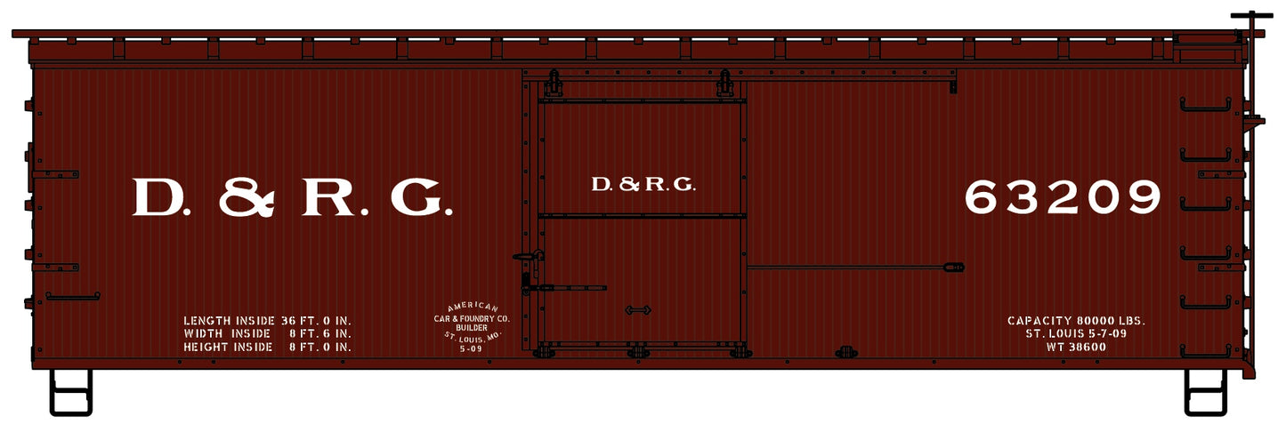 Accurail 1401 HO Denver & Rio Grande 36' Double Sheath Wood Boxcar # 63209 Kit
