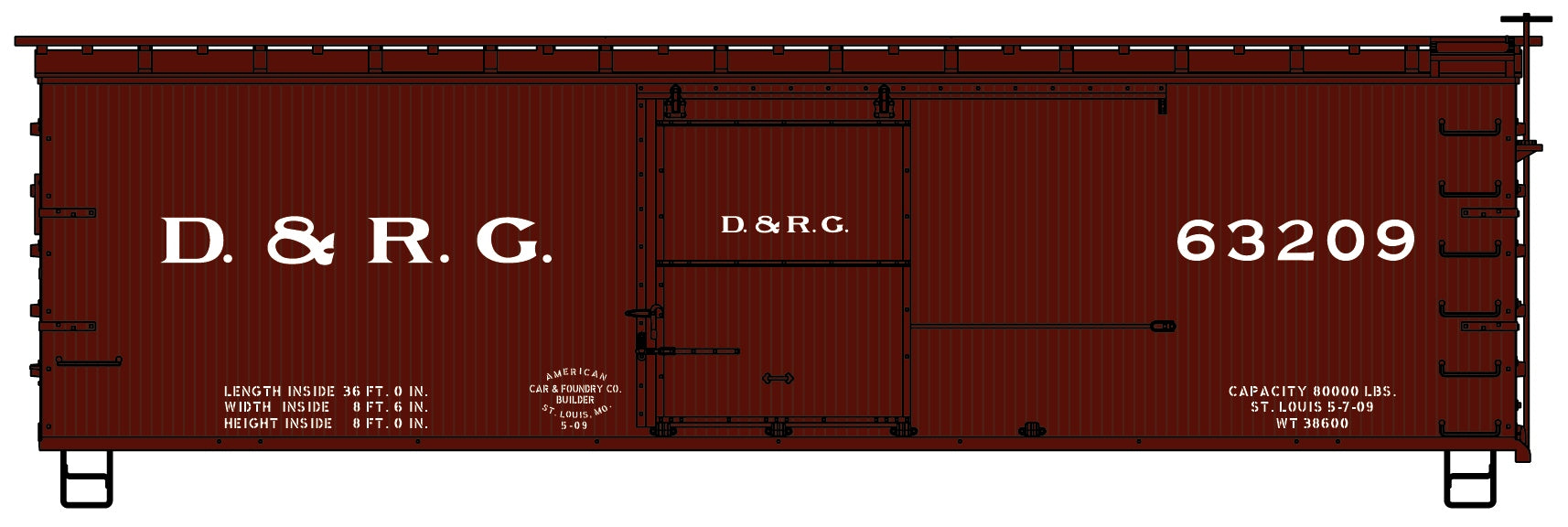Accurail 1401 HO Denver & Rio Grande 36' Double Sheath Wood Boxcar # 63209 Kit
