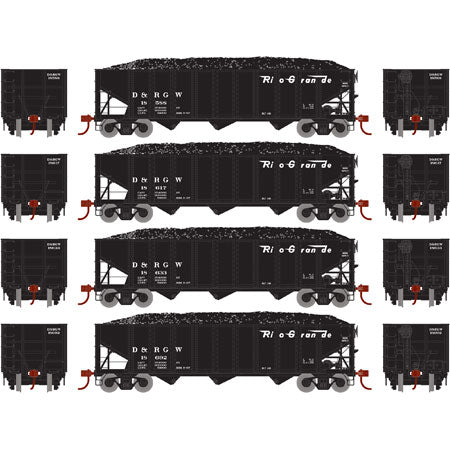 Athearn 73299 HO D&RGW RTR 40' 3-Bay Ribbed Hopper Car with Load #2 (Set of 4)