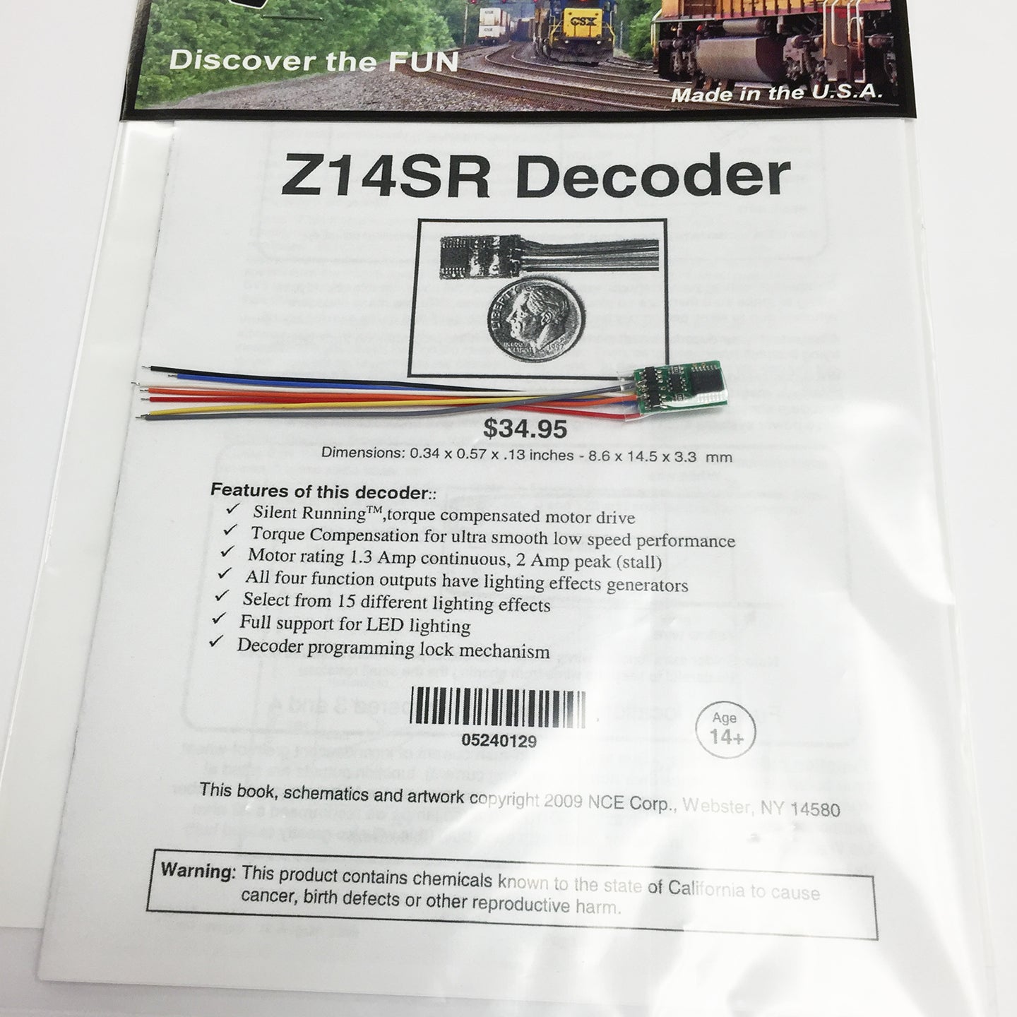 NCE 0129 Z Z14SR Wired Decoder 4-Function 1-Amp