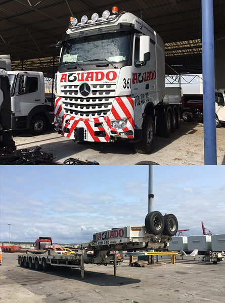 WSI 01-2439 1:50 Gruas Aguado MB Arocs MP4 Big Space SLT 8x4 w/Low Loader 5-Axle LN/Box