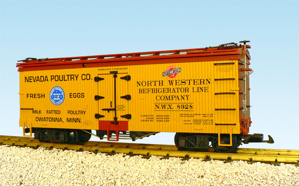 USA Trains R16379 G Nevada Poultry U.S. Refrigerator Cars (Yellow/Red Oxide)