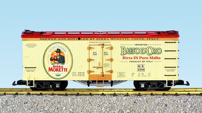 USA Trains R16480 G Birra Moretti U.S. Refrigerator Cars (Cream/Red)
