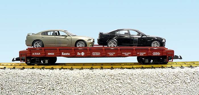 USA Trains R1721B G Atchison,Topeka & Santa Fe Auto Flatcar w/ Dodge Charger (2)