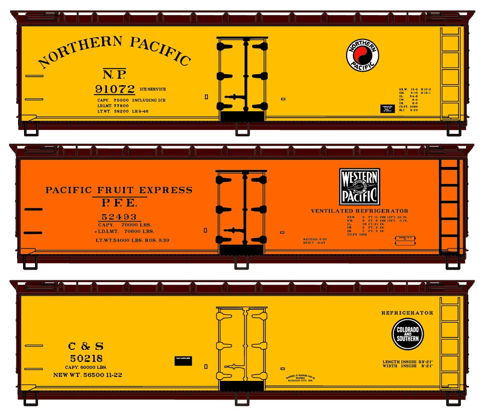 Accurail 8098 HO NP / WP / C&S 40' Wood Reefer Limited Run Kit (Set of 3)