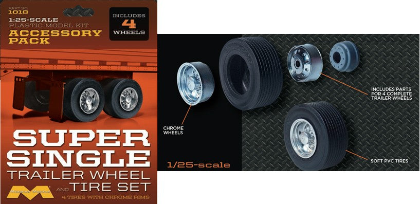 Moebius Models 1018 1:25 Super Single Trailer Wheel & Tires (Set of 4)