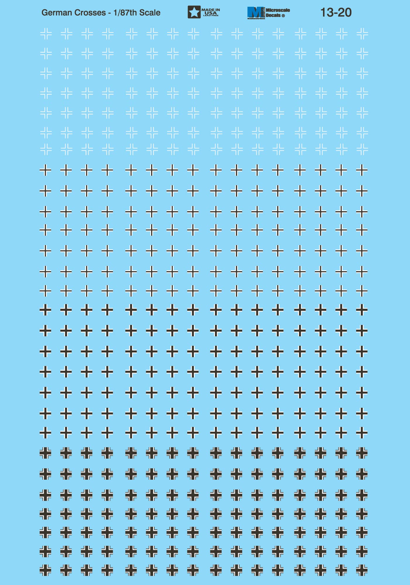 Microscale 13-20 HO German Crosses Decal Sheet