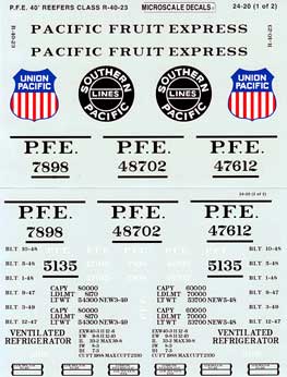 Microscale 24-20 G Scale Pacific Fruit Express 40'' Reefer Cars Decal (Set of 2)