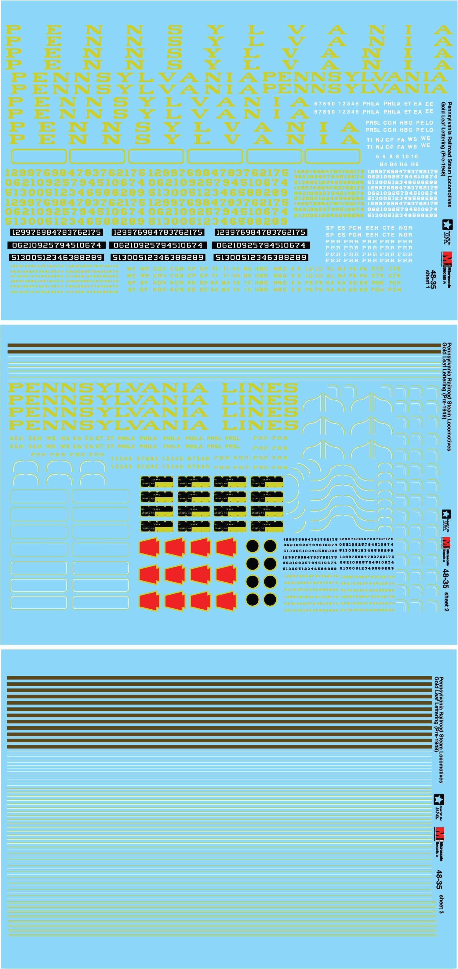 Microscale 48-35 O Pre-1948 PRR Steam Locomotives Decal Sheet (Set of 3)