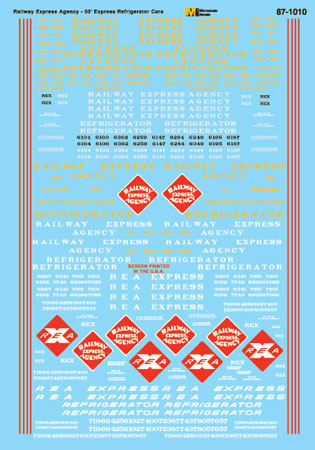 Microscale 87-1010 HO 1929-67 Railway Express 50'' Refrigerator Cars Decal Sheet