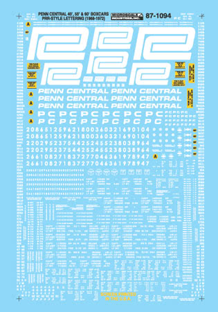 Microscale 87-1094 HO Penn Central Boxcars with PRR-Style Lettering Decal Sheet