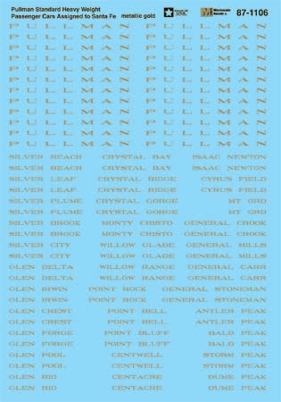 Microscale 87-1106 HO Pullman Standard Heavyweight Sleeping Car Decal Sheet