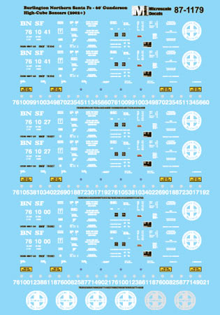 Microscale 87-1179 HO 2002+ BNSF 50'' Gunderson High-Cube Boxcars Decal Sheet