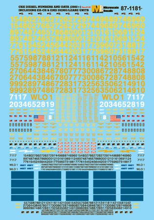 Microscale 87-1181 HO CSX Diesel Data and Numbers Waterslide Decal Sheet
