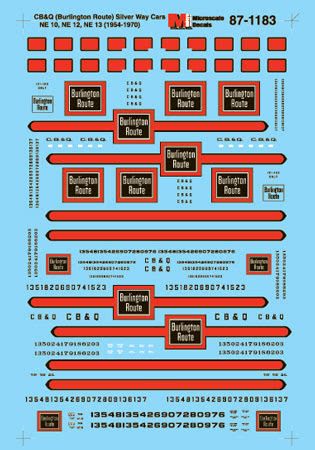 Microscale 87-1183 HO 1954-70 Chicago Burlington & Quincy Cabooses Decal Sheet