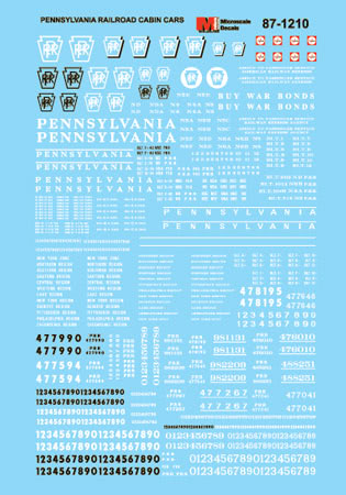 Microscale 87-1210 HO Pennsylvania Railroad Cabin Cars Waterslide Decal Sheet