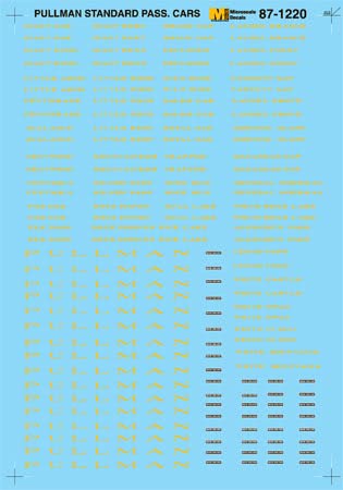 Microscale 87-1220 HO Pullman Company Heavyweight Passenger Cars Decal Sheet