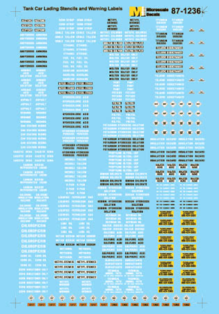 Microscale 87-1236 HO Tank Car Lading Stencils and Placards Decal Sheet