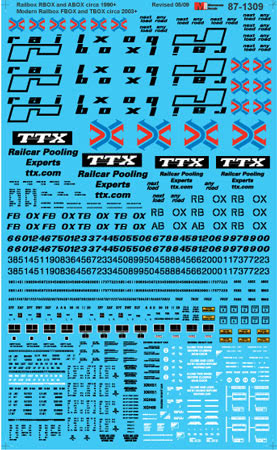 Microscale 87-1309 HO RBOX & ABOX circa 1990+, Modern Railbox Decal Sheet