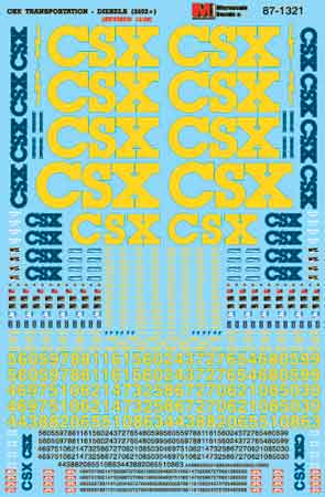 Microscale 87-1321 HO 2002+ CSX Diesels Waterslide Decal Sheet