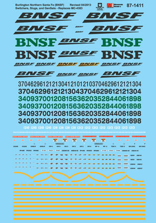 Microscale 87-1411 HO BNSF Remotes,Slug,Switchers & GenSets Diesel Decal Sheet